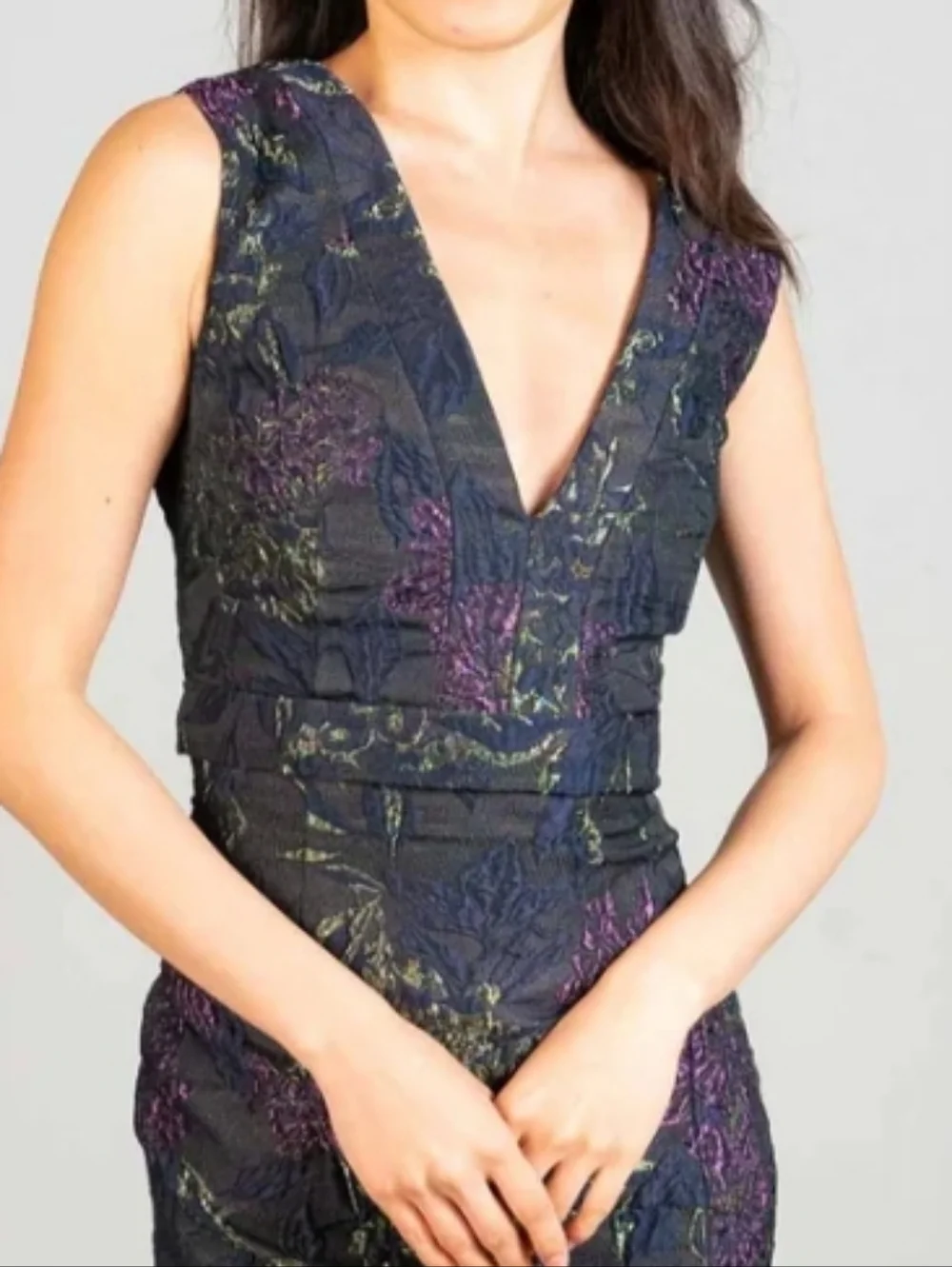 NWT Alberto Makali V-Neck Cocktail Dress embroidered Jacquard Jewel Tone
